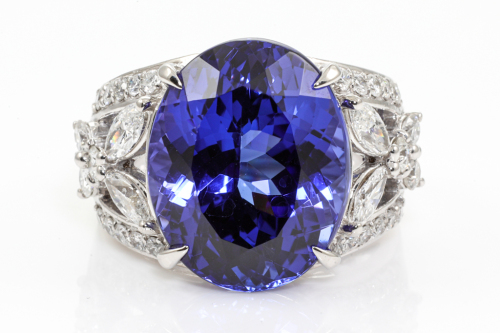 16.48ct Oval Tanzanite and Diamond Ring