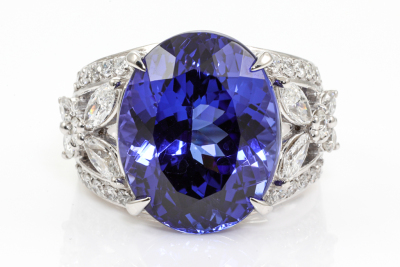 16.48ct Oval Tanzanite and Diamond Ring