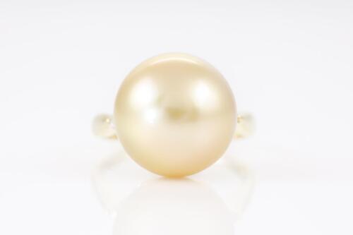 Golden Cultured Pearl and Diamond Ring