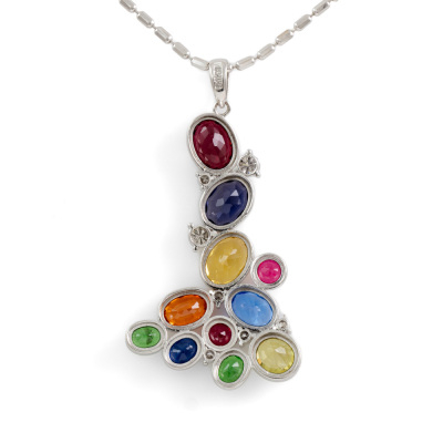 Mixed Gemstone & Diamond Pendant - 4