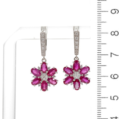 3.18ct Burmese Ruby and Diamond Earrings - 3