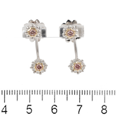 Pink & White Diamond Flower Earrings - 3