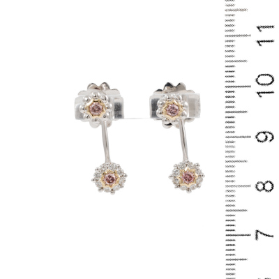 Pink & White Diamond Flower Earrings - 5