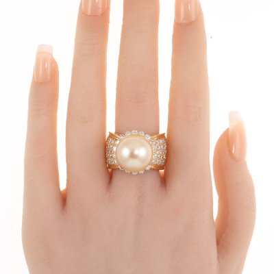 14.4mm Golden South Pearl & Diamond Ring - 6