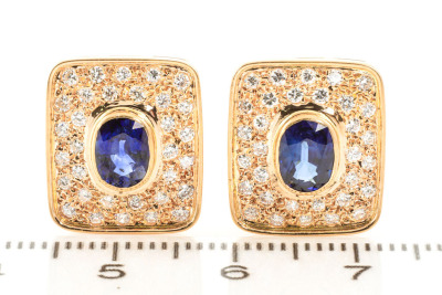 Blue Sapphire and Diamond Earrings - 2