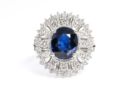 2.98ct Sapphire & 1.30ct Diamond Ring