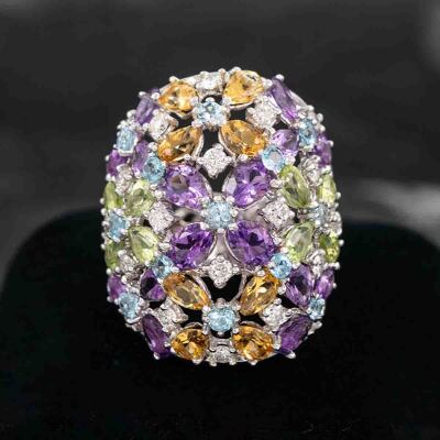 Mixed Gemstone & Diamond Ring 14.1g - 3