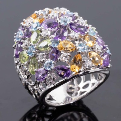 Mixed Gemstone & Diamond Ring 14.1g - 7