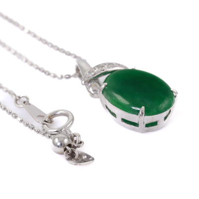 2.18ct Jade and Diamond Necklace - 5