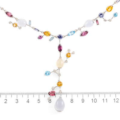 Mixed Gemstone and Diamond Necklace - 4