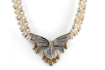 Akoya Pearl, Diamond Double-row Necklace