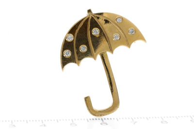 0.22ct Diamond Umbrella Brooch 13.7g - 2