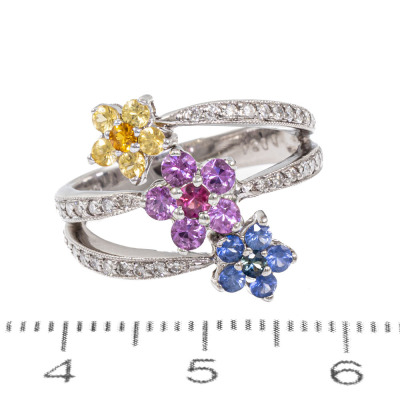 Multi-Colour Sapphire & Diamond Ring - 2