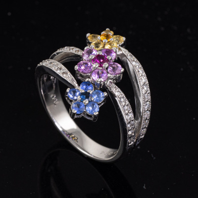 Multi-Colour Sapphire & Diamond Ring - 5