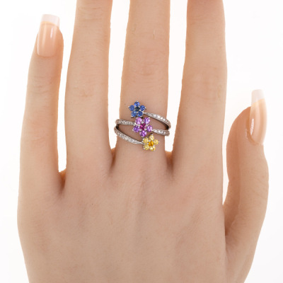 Multi-Colour Sapphire & Diamond Ring - 6