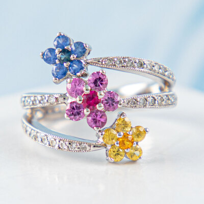 Multi-Colour Sapphire & Diamond Ring - 7