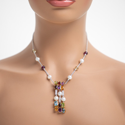 Pearl, Gemstones & Diamond Necklace - 2