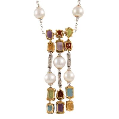 Pearl, Gemstones & Diamond Necklace - 4