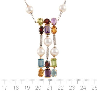 Pearl, Gemstones & Diamond Necklace - 5