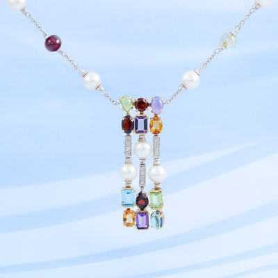 Pearl, Gemstones & Diamond Necklace - 6