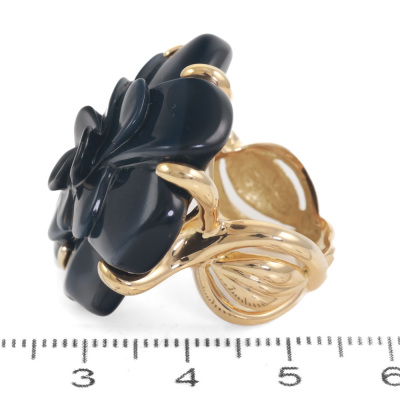 Chanel Camellia Onyx Ring - 3