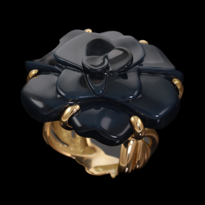 Chanel Camellia Onyx Ring - 6