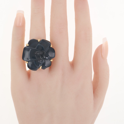 Chanel Camellia Onyx Ring - 7