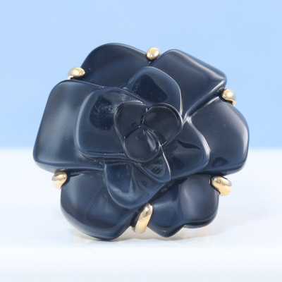 Chanel Camellia Onyx Ring - 8