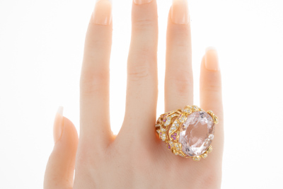 35.02ct Kunzite, Sapphire & Diamond Ring - 7