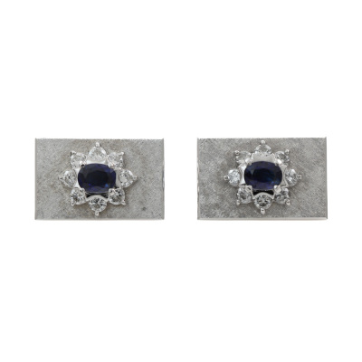 1.32ct Blue Sapphire & Diamond Cufflinks - 2