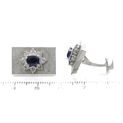 1.32ct Blue Sapphire & Diamond Cufflinks - 3