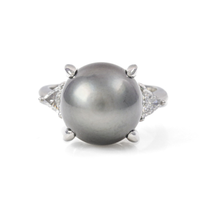 12.0mm Tahitian Pearl & Diamond Ring