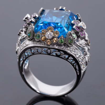 16.35ct Topaz, Sapphire & Diamond Ring - 5