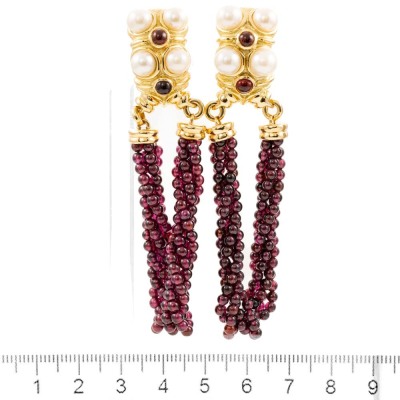 Pearl and Garnet Gold Earrings 42.4g - 2