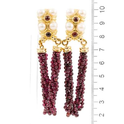 Pearl and Garnet Gold Earrings 42.4g - 3