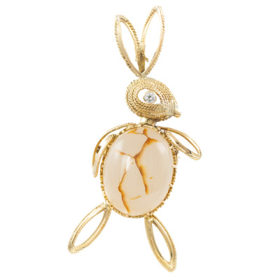 Quartz and Diamond Rabbit Brooch