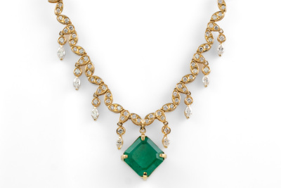 9.03ct Emerald & 5.72ct Diamond Necklace