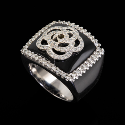 Onyx and 0.79ct Diamond Ring - 5