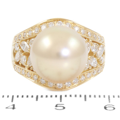 12.0mm South Sea Peal & Diamond Ring - 2