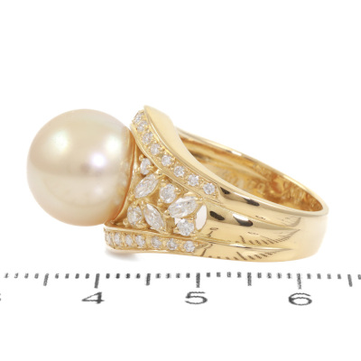 12.0mm South Sea Peal & Diamond Ring - 3