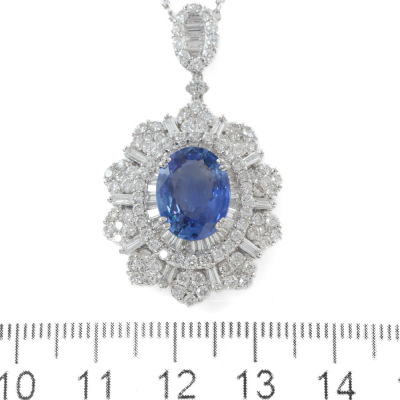 4.32ct Sapphire and Diamond Pendant - 2