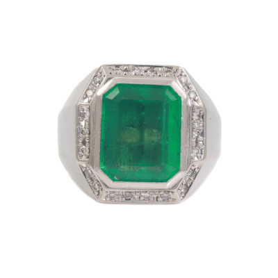 1.08ct Emerald and Diamond Mens Ring