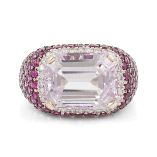 10.04ct Kunzite & 4.14ct Sapphire Ring