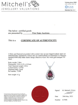 2.06ct Unheated Ruby & Diamond Pendant - 2