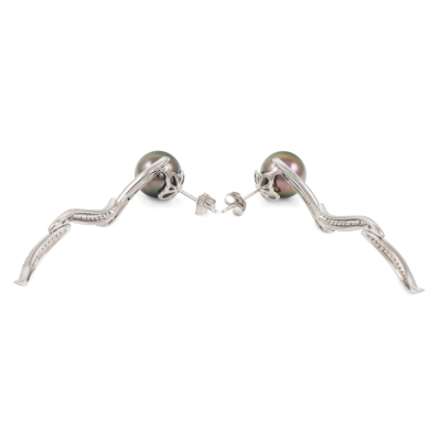 11.4mm Tahitian Pearl & Diamond Earrings - 4