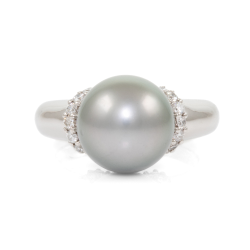 11.4mm Tahitian Pearl and Diamond Ring