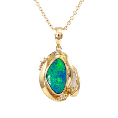 Bouler Opal and Diamond Pendant