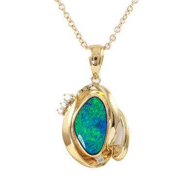 Bouler Opal and Diamond Pendant - 2