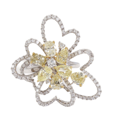 3.64ct Fancy Yellow & White Diamond Ring