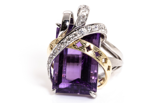 23.64ct Amethyst & 0.55ct Diamond Ring